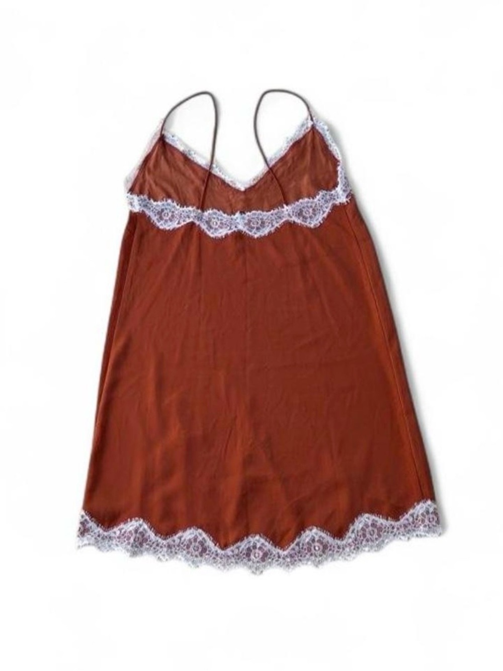Burnt Orange Lace Shirt Slip Dress Cami White Eyelash Lace Trim Size Small - Picture 4 of 8